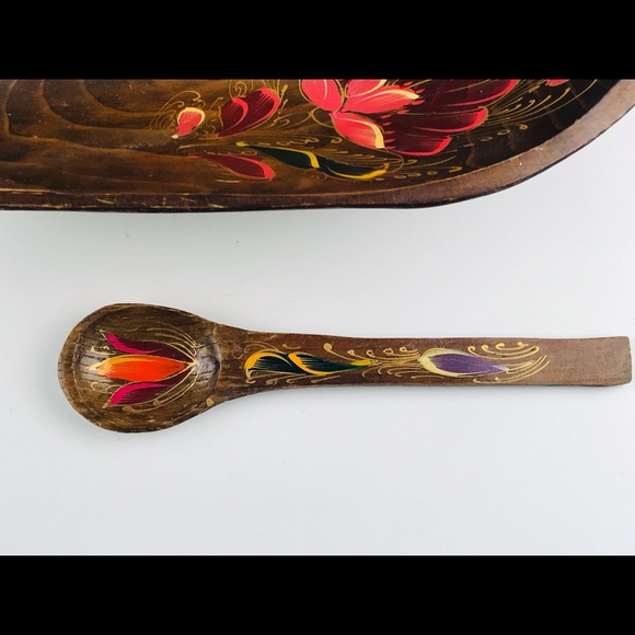 Vintage Lacquer Wood Bowl Handmade Painted Folk Ar - Picture 7 of 12